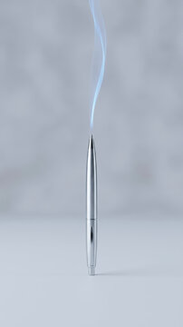 Slim metal object with rising smoke supports data driven decision making and precision focused concept development