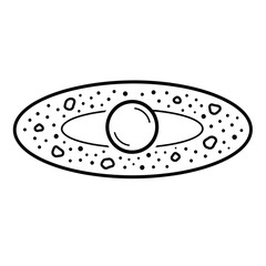 Minimalist Line Art Illustration of a Celestial Planetary Ring System Featuring a Central Orb with Asteroid Debris in Deep Space Environment © GFXShani1