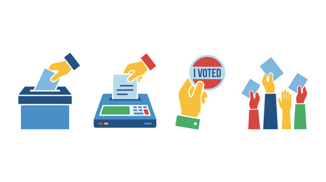 Civic participation and voting icon set featuring hands casting ballots