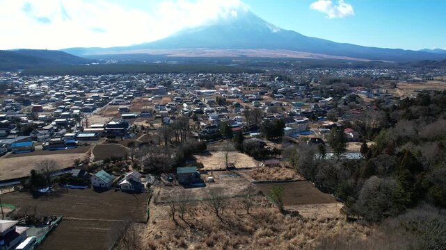 山梨県忍野村の情景をドローンで空撮