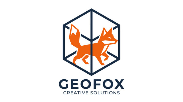 Geometric fox and cube box logo icon design