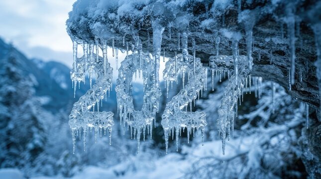 A breathtaking winter wonderland scene of icicles glistening in the soft light evoking feelings of serenity and the magic of the season