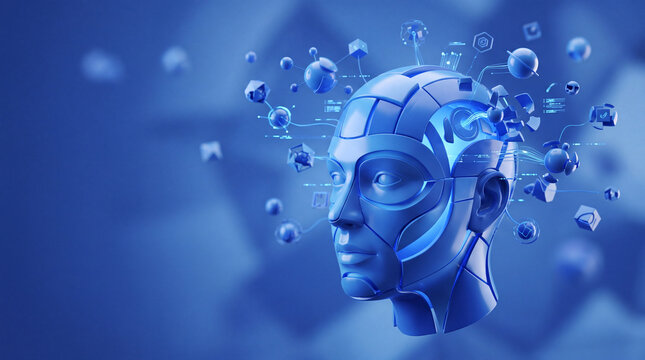 Abstract creative thinking head in layered 3D composition