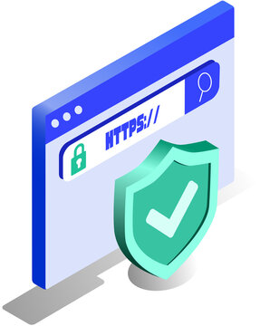 Isometric Cybersecurity and Data Protection Illustration. Isometric Digital Security and Online Protection Illustration.   Isometric SSL Certificate for Secure Website Connection
