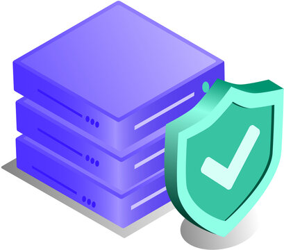 Isometric Cybersecurity and Data Protection Illustration. Isometric Digital Security and Online Protection Illustration.  Isometric Secure Server for Data Storage and Cybersecurity 