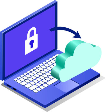 Isometric Cybersecurity and Data Protection Illustration. Isometric Digital Security and Online Protection Illustration.  Isometric Data Backup for Cloud Storage and Cybersecurity 
