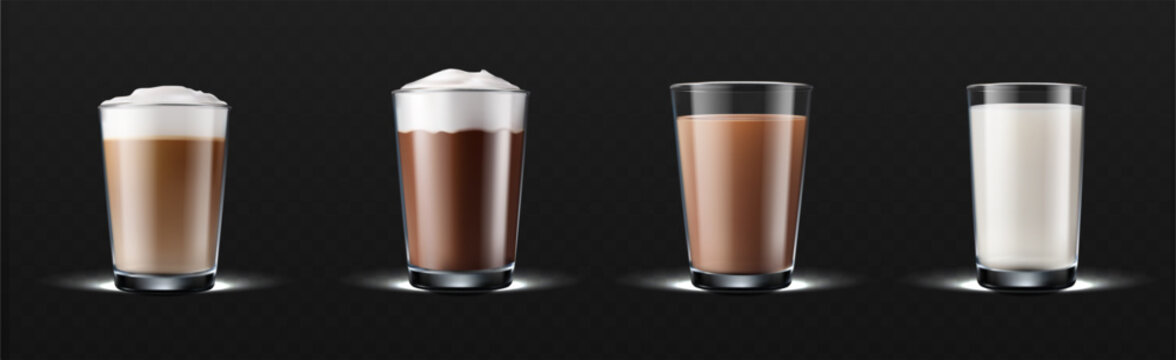 realistic, vector, 3d, coffee, coffee cup, coffee drinks, cappuccino, espresso, black coffee, coffee set, cup, glass cup, ceramic cup, coffee glass, beverage, drink, hot coffee, milk foam, foam, cappu