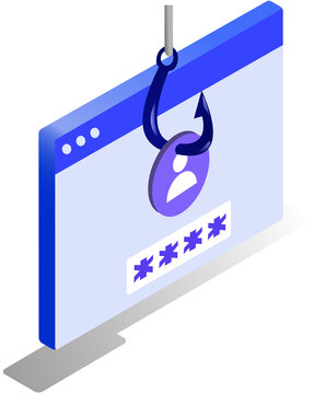 Isometric Cybersecurity and Data Protection Illustration. Isometric Digital Security and Online Protection Illustration. Isometric Phishing Attack and Online Cybersecurity Threat  