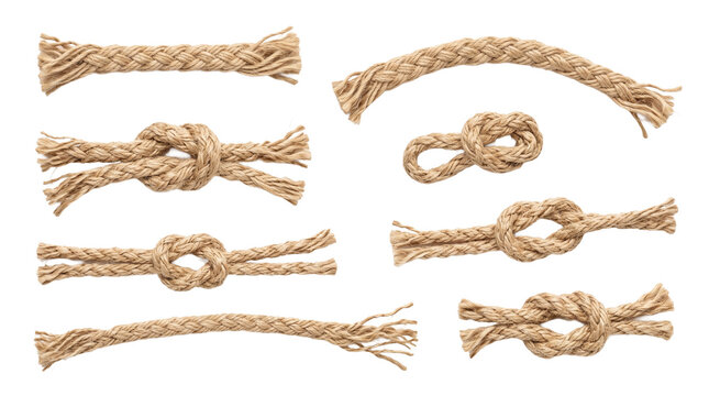 Natural jute twine string pieces and hemp rope segments collection