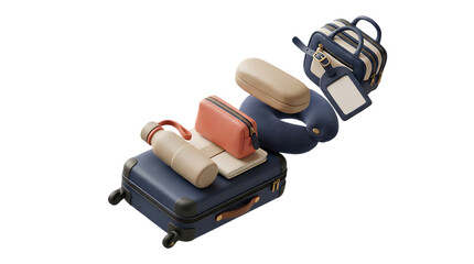 Naklejka premium Travel suitcase with neck pillow and carry-on bag isolated on white background