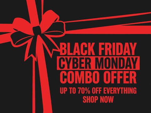Black friday cyber monday combo offer social media post showing gift ribbon in red and black colors