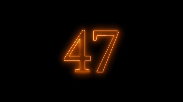 glowing neon text 47 number countdown icon animation video on a black background