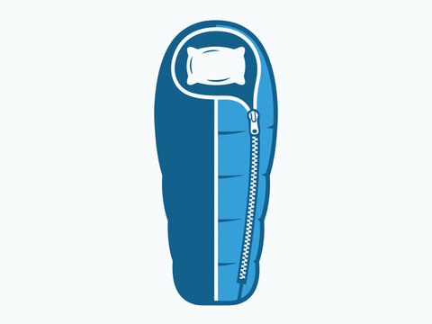 A blue sleeping bag with a white pillow and zipper is depicted in a vector illustration sleepingbag bedroll camp outdoor