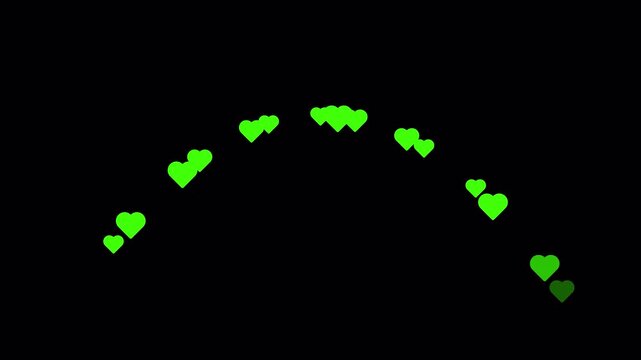 Seamless Looping Arching Bridge Leap Parabola Pure Green Hearts Stream Overlay Animation 10 Seconds Loop in 4K UHD