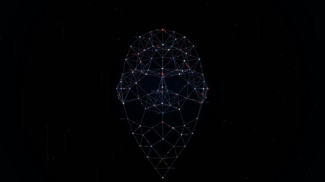Digital wireframe human face representing biometric facial recognition Motion Graphic