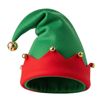 Red and green elf hat with jingle bells
