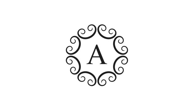 Elegant round floral monogram frame with the initial letter A inside decorative circles on a white background.