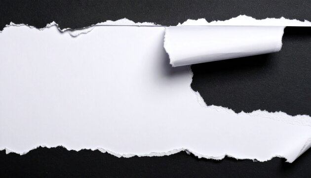 Torn black paper revealing blank white background with curled corner