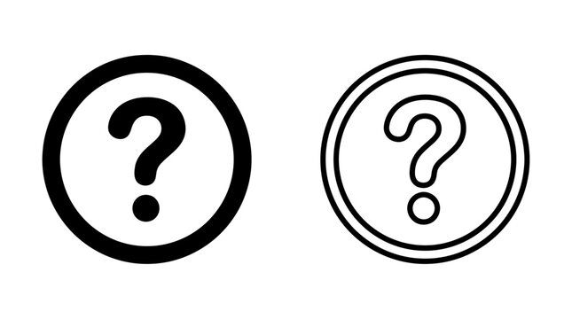 Set of question mark icons in black silhouette and outline style