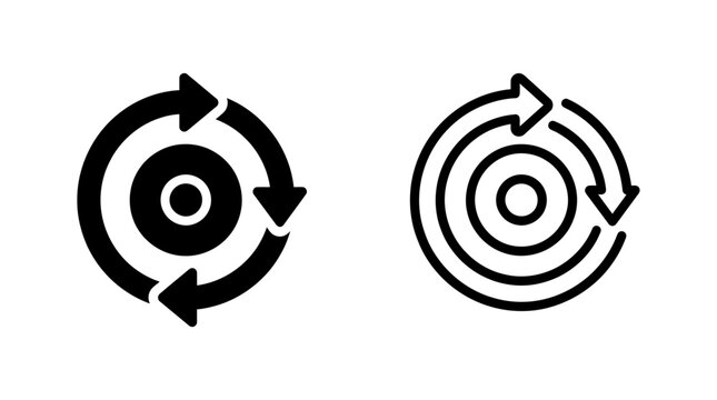 Black and white circular arrow cycle icon set for business with rotation