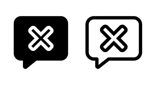 Speech bubble icons with x marks in black and outline variations