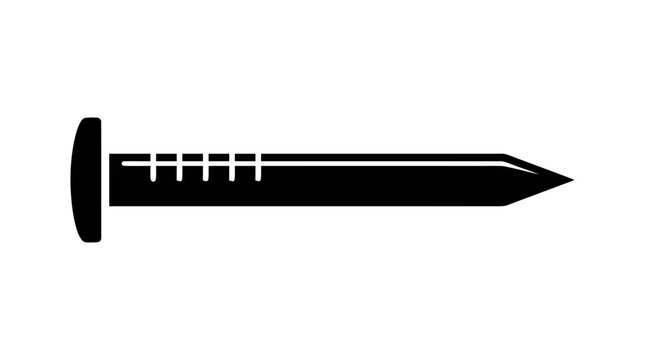 Vector illustration of black silhouette icon of a metal nail with a flat head on a transparent background