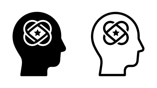 Abstract unity and community connection icon set inside a human head