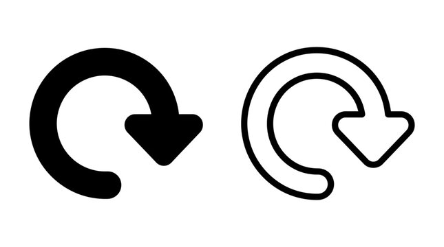 Set of circular clockwise refresh arrow icons in solid and outline styles