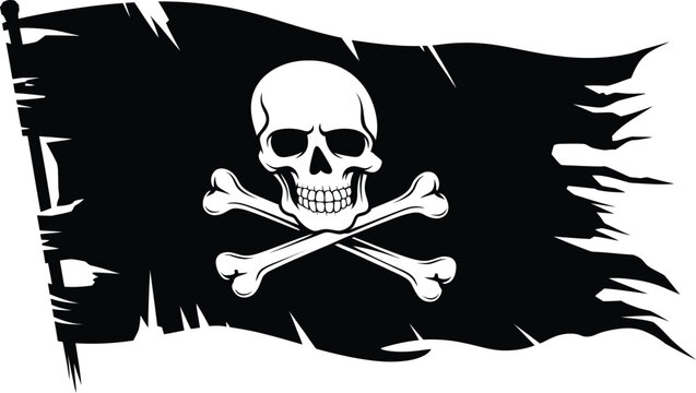 Vintage pirate flag, skull and crossbones nautical emblem with classic maritime symbolism for adventure, sailing, piracy and historic design, vector illustration, design concept.