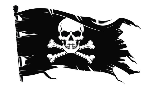 Vintage pirate flag, skull and crossbones nautical emblem with classic maritime symbolism for adventure, sailing, piracy and historic design, vector illustration, design concept.