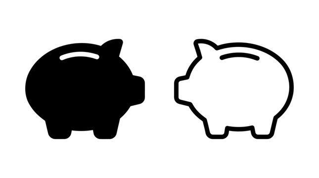Piggy bank icon set in glyph and outline styles with business