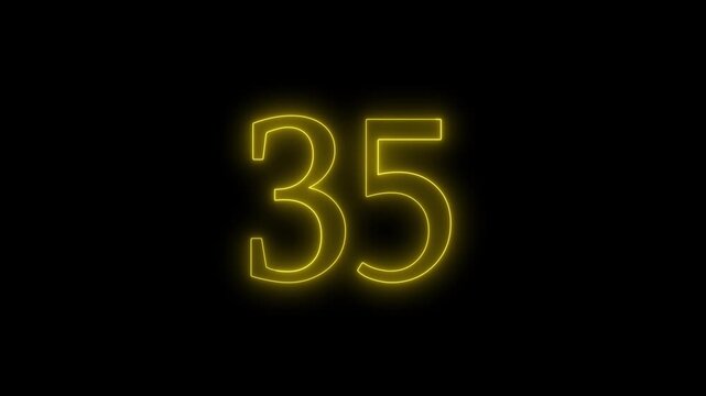 glowing neon text 35 number countdown icon animation video on a black background