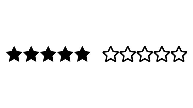 Five solid and five outline star rating icons for performance evaluation