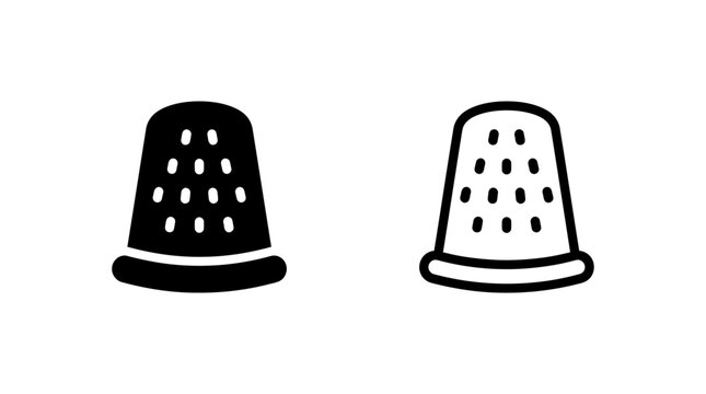 Sewing thimble icon set in solid and outline style for tailors