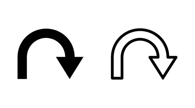 Set of two u-turn arrows in solid black and outlined vector style