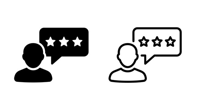 User review icon set featuring a person profile and three rating stars