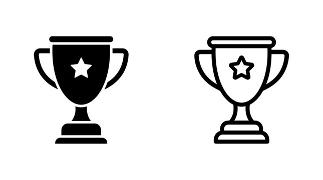 Minimalist trophy award icon set in glyph and outline style with champion