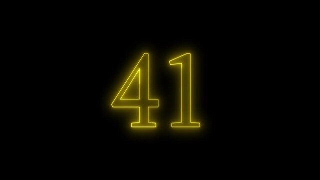 glowing neon text 41 number countdown icon animation video on a black background