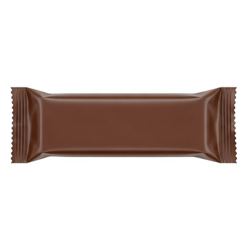 Blank chocolate bar in brown wrapper isolated on white background