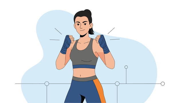 Female Boxer Ready for Fight Vector Illustration