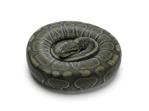 Coiled Ball Python on White Background