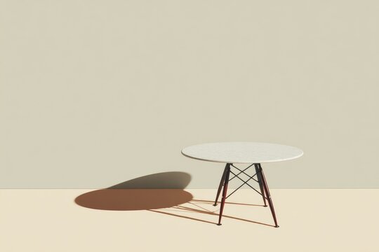 Minimalist round table against a light beige wall