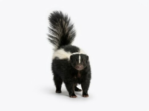 Photorealistic Striped Skunk with Raised Tail