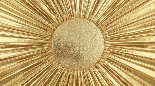 Gold sunburst pattern with textured center and radiant geometric rays creates warm decorative