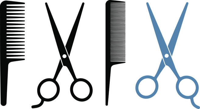 Scissors and Combs Icon featuring crossed barber tools for hair styling, grooming, barbershop services, salon care, beauty concepts, and vector illustration.
