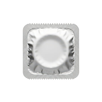 Square silver condom foil wrapper isolated on white background