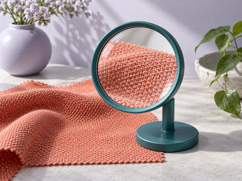Hands free magnifier above a textured fabric swatch