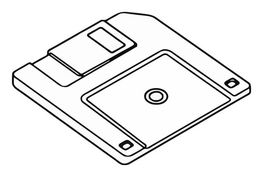 Retro floppy disk isometric line art isolated on whi.... Generative AI