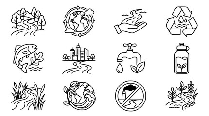 Obraz premium Ecology Icon Set: Nature, Water, Sustainability, Recycling, Earth