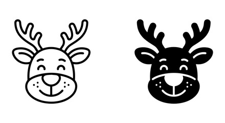 Christmas reindeer icon set, cute deer head vector illustration, festive holiday character line art and silhouette graphics © likon